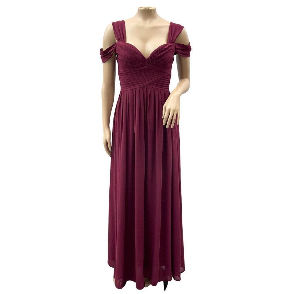 Lulus Make Me Move Burgundy Cold Shoulder Evening‎ Gown Maxi Dress  Womens XS